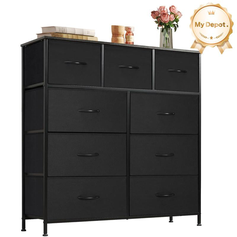 9-Drawer Dresser, Storage Unit Organizer Chest for Clothes, Tall Dresser & Chest for Bedroom, Hallway, Living Room, Dorm - Steel Frame, Wood Top