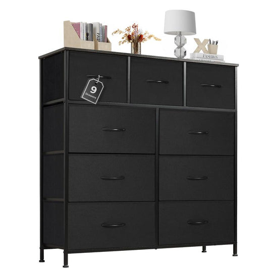 9-Drawer Dresser, Storage Unit Organizer Chest for Clothes, Tall Dresser & Chest for Bedroom, Hallway, Living Room, Dorm - Steel Frame, Wood Top